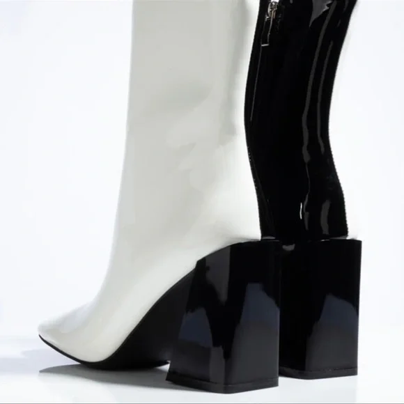 Azalea Wang Black & White Patent Ankle Bootie - Picture 9 of 11
